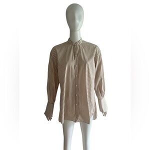 Scanlan Theodore Shirt Striped Beige White Long Sleeve Button Down US 4